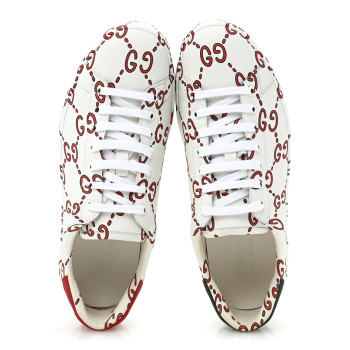 GUCCI Calfskin GucciGhost Print Mens Ace Sneakers 9 White Hibiscus Red