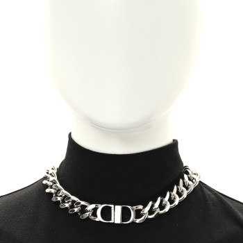 CHRISTIAN DIOR Brass CD Icon Chain Link Necklace Silver