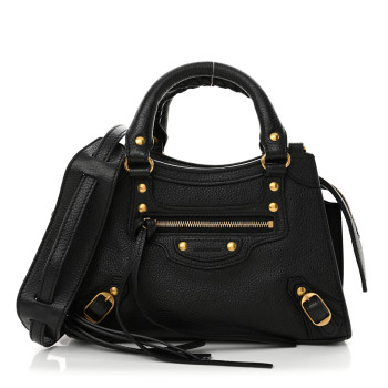 BALENCIAGA Grained Calfskin Neo Classic Gold Hardware Mini City Black