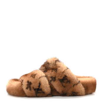 LOUIS VUITTON Mink Fur Bom Dia Slippers 36.5 Cognac