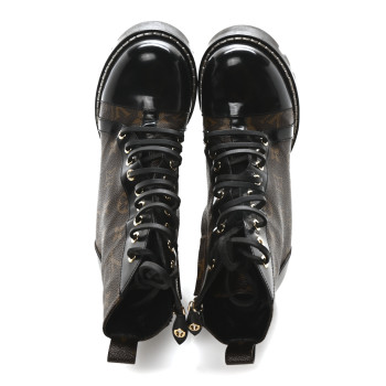 LOUIS VUITTON Patent Calfskin Monogram Star Trail Ankle Boots 38.5 Black