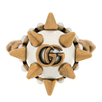 GUCCI Metal Pearl Spike Studded Ring XS  Aged Gold