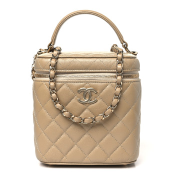CHANEL Caviar Quilted Small Top Handle Vanity Case With Chain Dark Beige