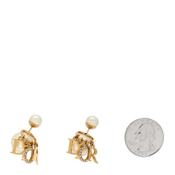 CHRISTIAN DIOR Pearl Crystal Tribal Logo Charms Earrings Gold