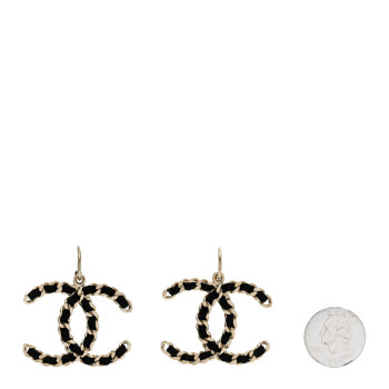 CHANEL Satin CC Chain Earrings Light Gold Black