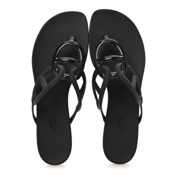 HERMES Rubber Womens Egerie Sandals 39 Black
