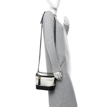 CHANEL Aged Calfskin Quilted Small Gabrielle Hobo Black White