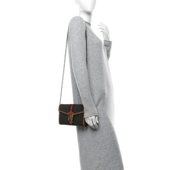 GUCCI Loden Fabric Cuoio Harness Web Mini Dionysus Chain Wallet Underwood Harness Brown
