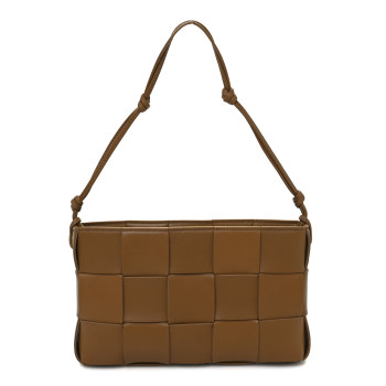 BOTTEGA VENETA Calfskin Maxi Intrecciato Cassette Pouch On Strap Camel