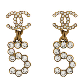 CHANEL Metal Crystal City of Lights No 5 Drop Earrings Gold