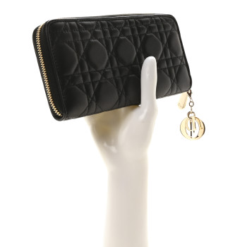 CHRISTIAN DIOR Lambskin Cannage Lady Dior Voyageur Wallet Black