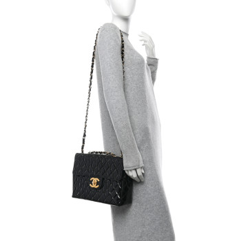 CHANEL Patent Quilted XL Jumbo Single Flap Black