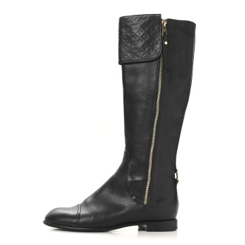 LOUIS VUITTON Calfskin Monogram High Boots 38 Black