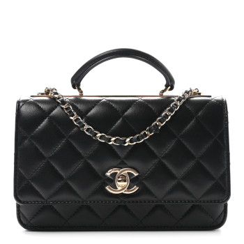CHANEL Lambskin Quilted Trendy CC Dual Handle Clutch With Chain Black