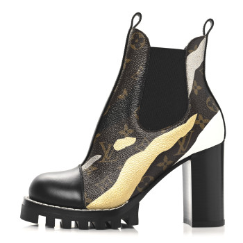 LOUIS VUITTON X LOL Patent Calfskin Monogram Star Trail Chelsea Ankle Boots 36 Gold Silver