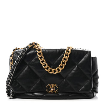 CHANEL Lambskin Quilted Maxi Chanel 19 Flap Black