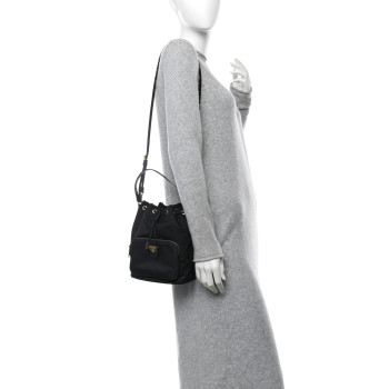 PRADA Saffiano Tessuto Nylon Mini Bucket Crossbody Bag Black