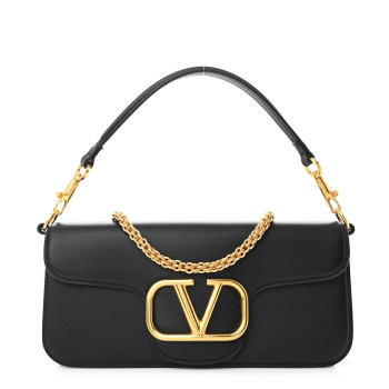VALENTINO GARAVANI Calfskin Vlogo Loco Shoulder Bag Black