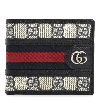 GUCCI GG Supreme Monogram Web Mens Ophidia Bi-Fold Coin Wallet Beige Blue