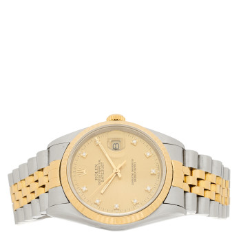 ROLEX Stainless Steel 18K Yellow Gold Diamond 36mm Oyster Perpetual Datejust Watch Champagne 16233