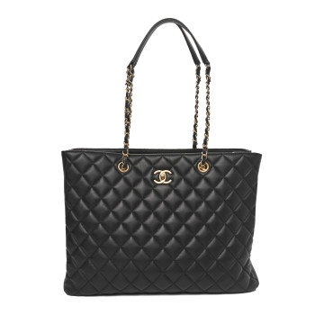 CHANEL Calfskin Quilted Large Shopping Tote Black