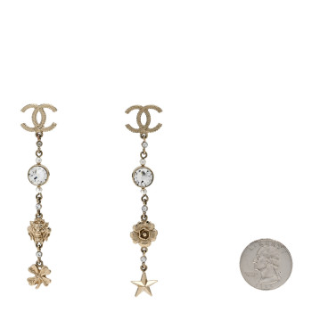 CHANEL Crystal Pearl CC Charms Drop Earrings Gold