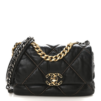 CHANEL Lambskin Chain Quilted Medium Chanel 19 Flap Black