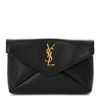 SAINT LAURENT Lambskin Small Cassandre Envelope Pouch Black