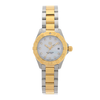 TAG HEUER Stainless Steel 18K Yellow Gold Diamond Mother of Pearl 27mm Aquaracer Lady Quartz Watch WBD1422