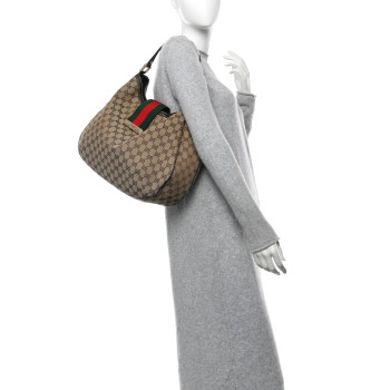 GUCCI Monogram Large New Ladies Web Hobo Dark Brown