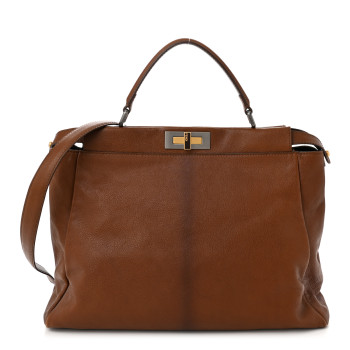 FENDI Goatskin Zucca Large Peekaboo Iconic Satchel Cuoio Tobacco Moro