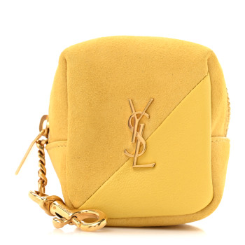 SAINT LAURENT Suede Lambskin Jaime Cube Charm Keychain Sunflower