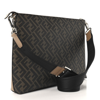 FENDI Glazed Fabric Vitello King FF 1974 Diagonal Medium East West Messenger Tobacco Moro Cuoio