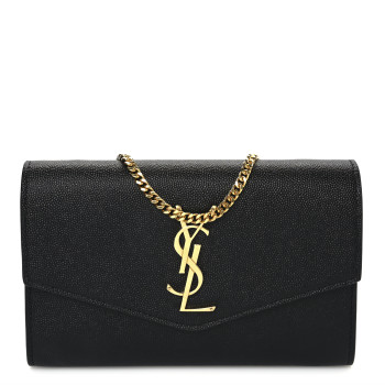 SAINT LAURENT Grain De Poudre Uptown Chain Wallet Black