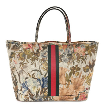 GUCCI GG Supreme Monogram Water Flora Web Large Ophidia Tote Beige White Multicolor