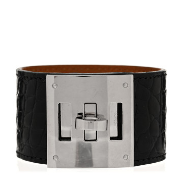 HERMES Shiny Alligator Kelly Dog Bracelet Black