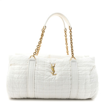 SAINT LAURENT Nylon Gloria Quilted Travel Bag Milky White