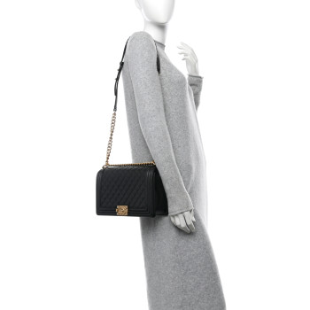 CHANEL Caviar Quilted New Medium Boy Flap Black