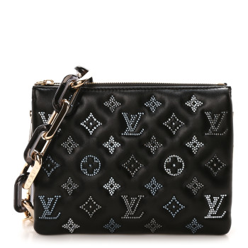 LOUIS VUITTON Lambskin Crystal Embellished Monogram Coussin BB Black