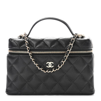CHANEL Caviar Quilted Top Handle Slim Vanity With Chain Black