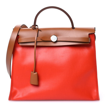 HERMES Toile H Berline Vache Hunter Herbag Zip 31 PM Capucine Fauve