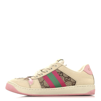 GUCCI Calfskin GG Supreme Crystals Web Screener Sneakers 36 Beige Ebony Wild Rose