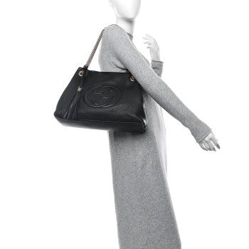 GUCCI Pebbled Calfskin Medium Soho Chain Shoulder Bag Black