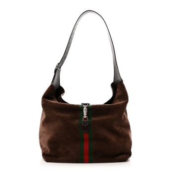 GUCCI Suede Textured Dollar Calfskin Web Medium Jackie 1961 Crossbody Bag Brown