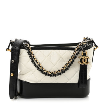 CHANEL Aged Calfskin Quilted Small Gabrielle Hobo Black White