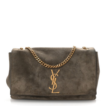 SAINT LAURENT Smooth Calfskin Suede Medium Reversible Monogram Kate Satchel Taupe
