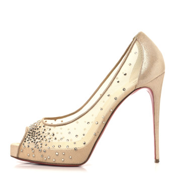 CHRISTIAN LOUBOUTIN Rete Very Strass 120 Peep Toe 42 Nude