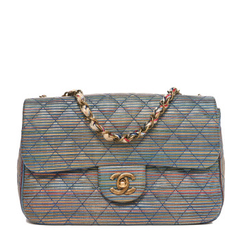 CHANEL Metallic Sheepskin Thin Striped Small Single Flap Multicolor