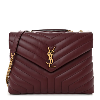 SAINT LAURENT Calfskin Y Quilted Monogram Medium Loulou Chain Satchel Rouge Legion