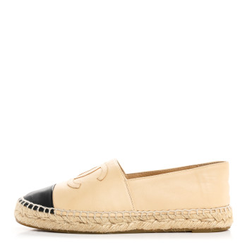 CHANEL Lambskin CC Espadrilles 36 Beige Black